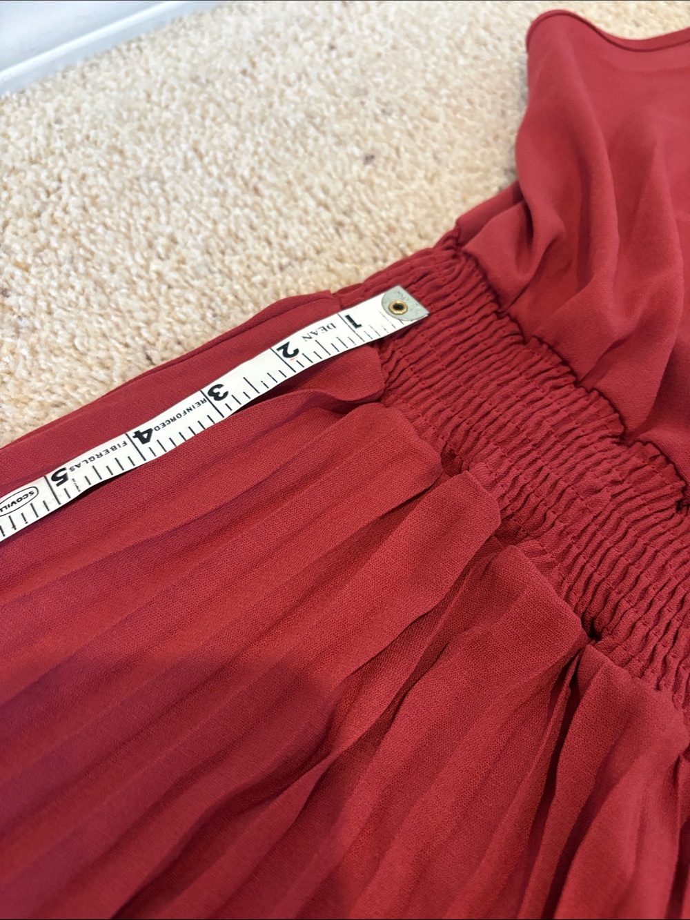 Rust Pleated Midi Dress with Smocked Waist size Large - Picture 6 of 8